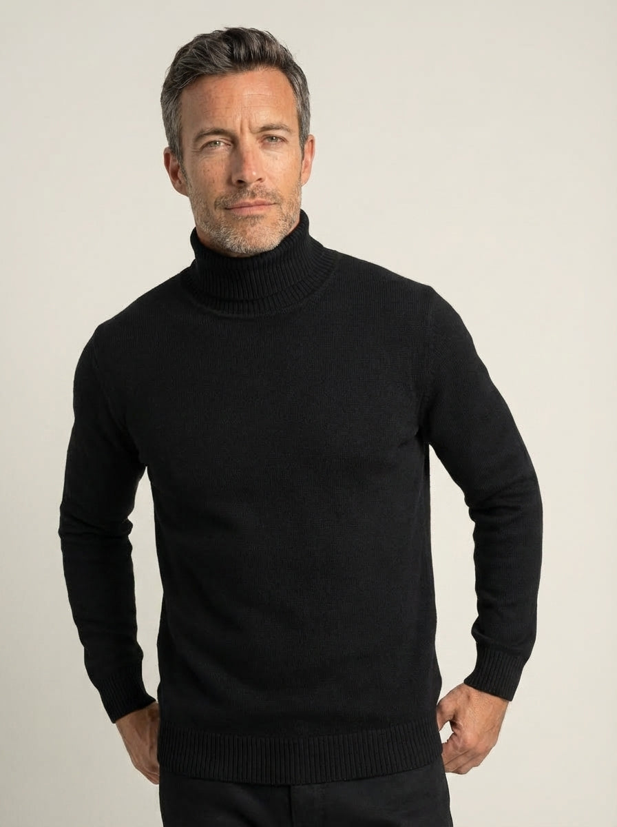 Pull Homme Côtelé à Col Roulé – Noir