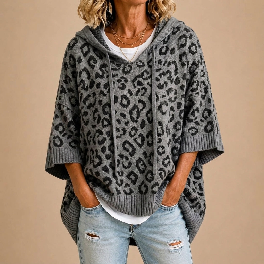 Pull Léopard Ample à Capuche – Noir