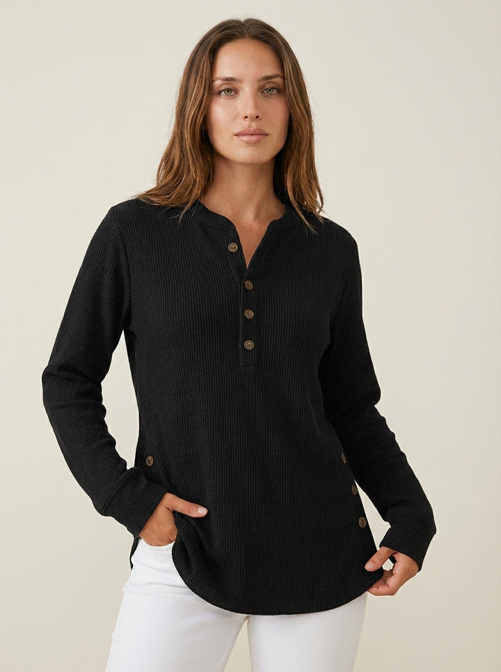 Sweat Élégant à Col Tunisien – Noir