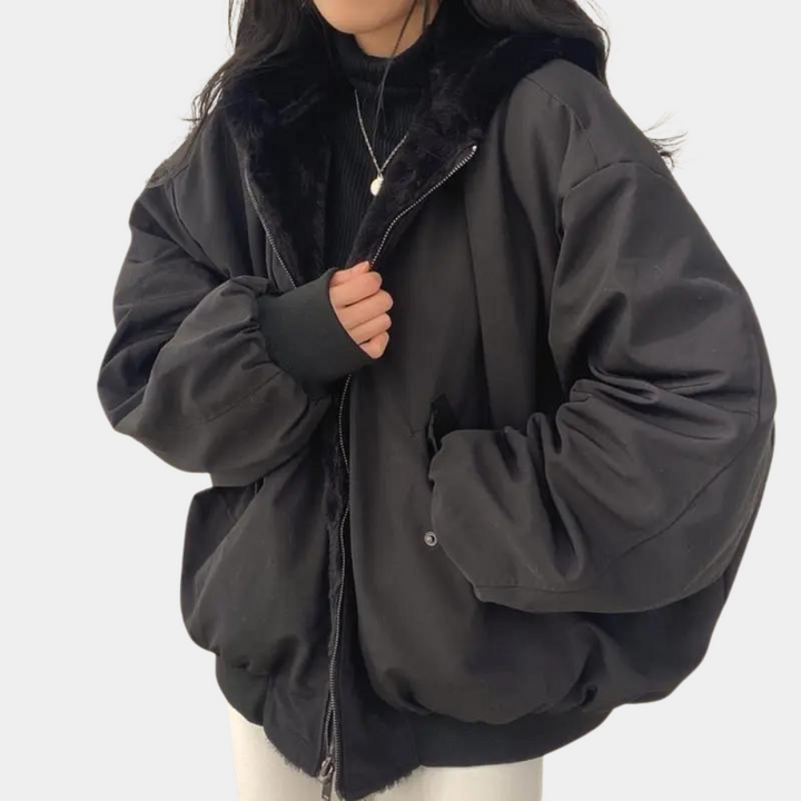 Veste Ample à Col Douillet – Noir