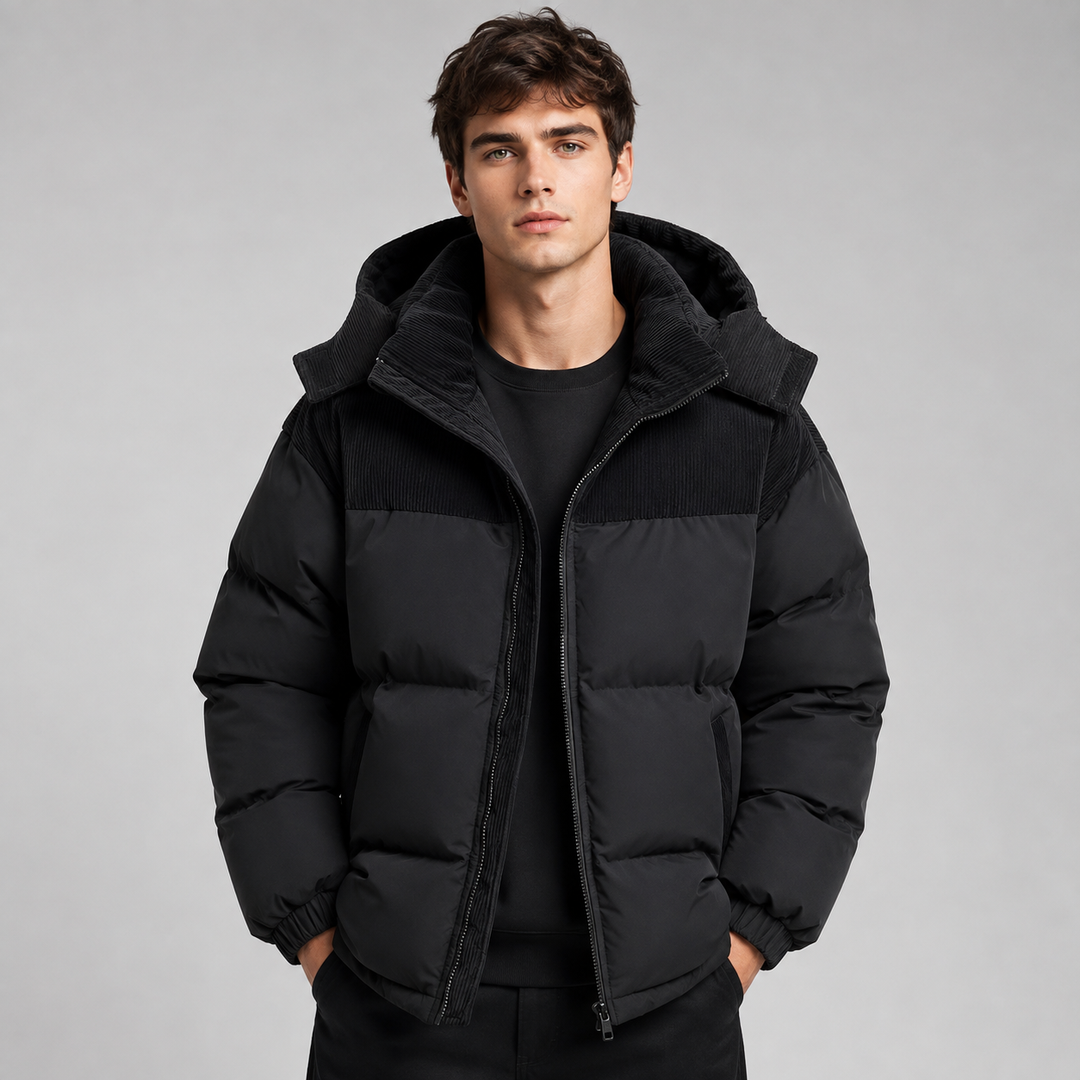 Veste Chaude à Empiècement Contrasté – Noir
