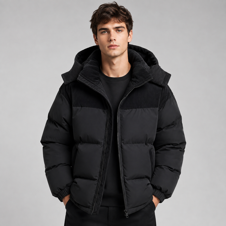Veste Chaude à Empiècement Contrasté – Noir