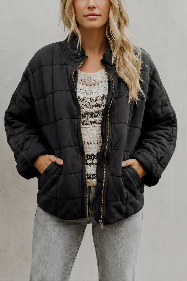 Veste Matelassée Col Rond – Noir