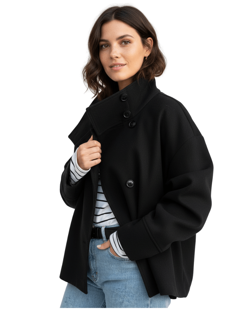 Veste Structurée à Col Montant – Noir