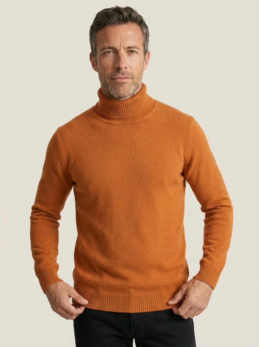 Pull Homme Côtelé à Col Roulé – Orange