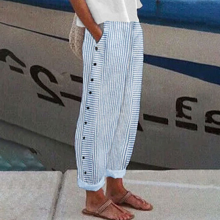 Pantalon fluide à rayures latérales – Bleu