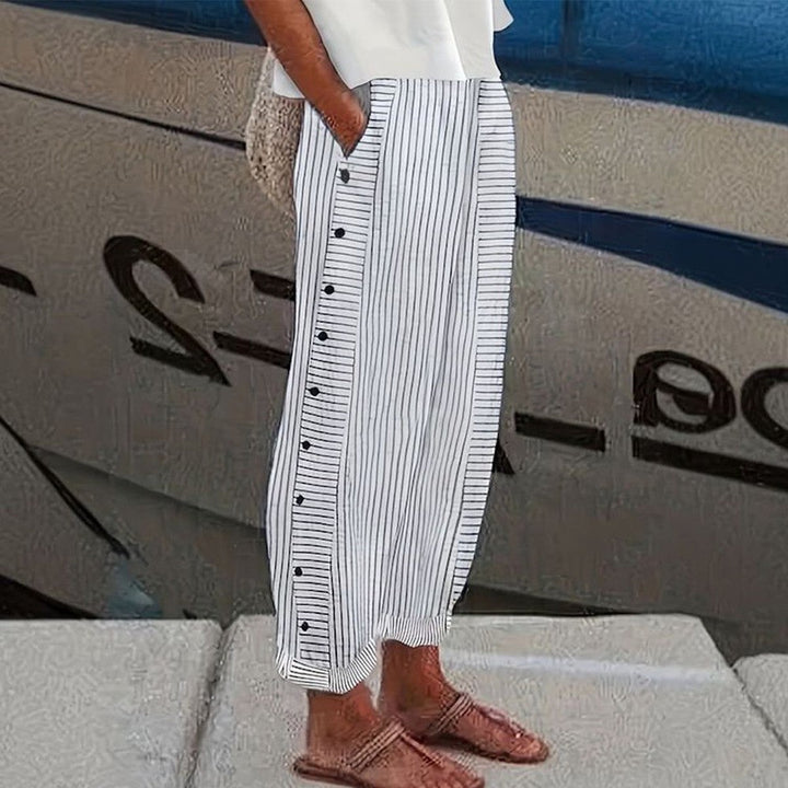 Pantalon fluide à rayures latérales – Gris