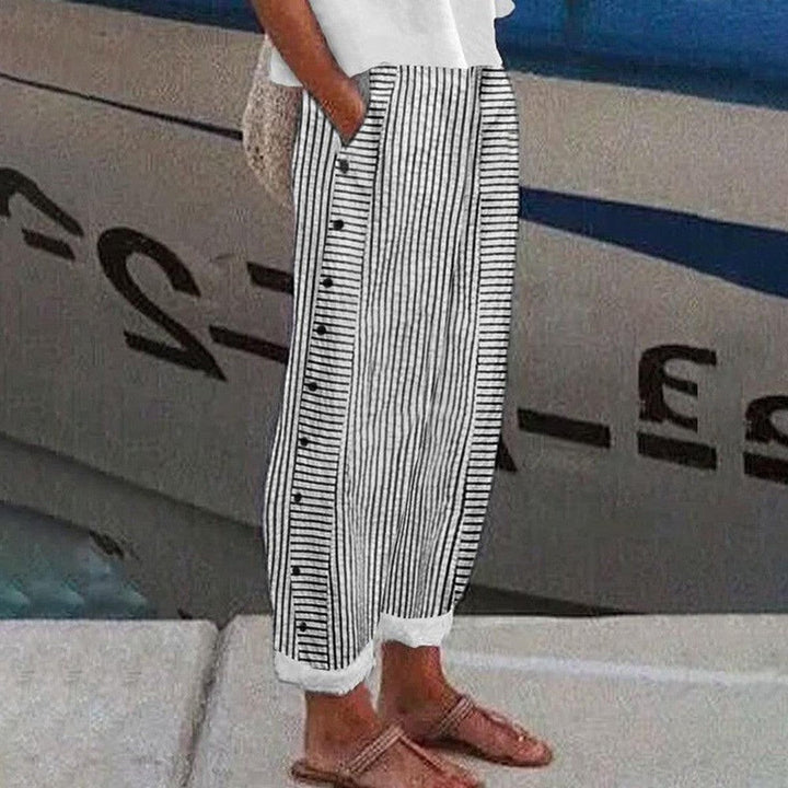Pantalon fluide à rayures latérales – Noir