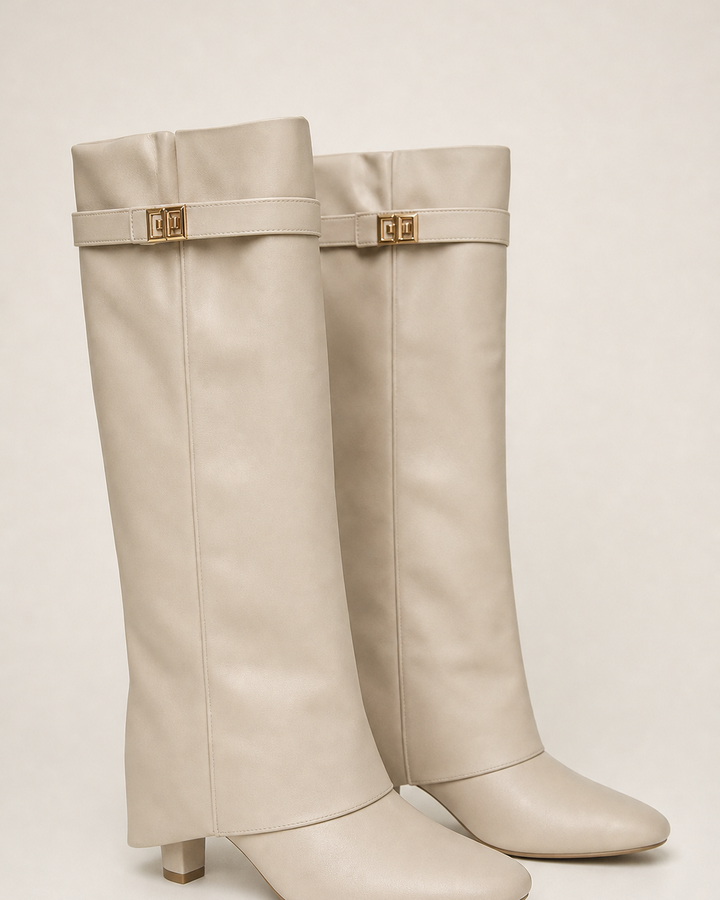 Bottes Hautes à Fermoir Élégant – Beige
