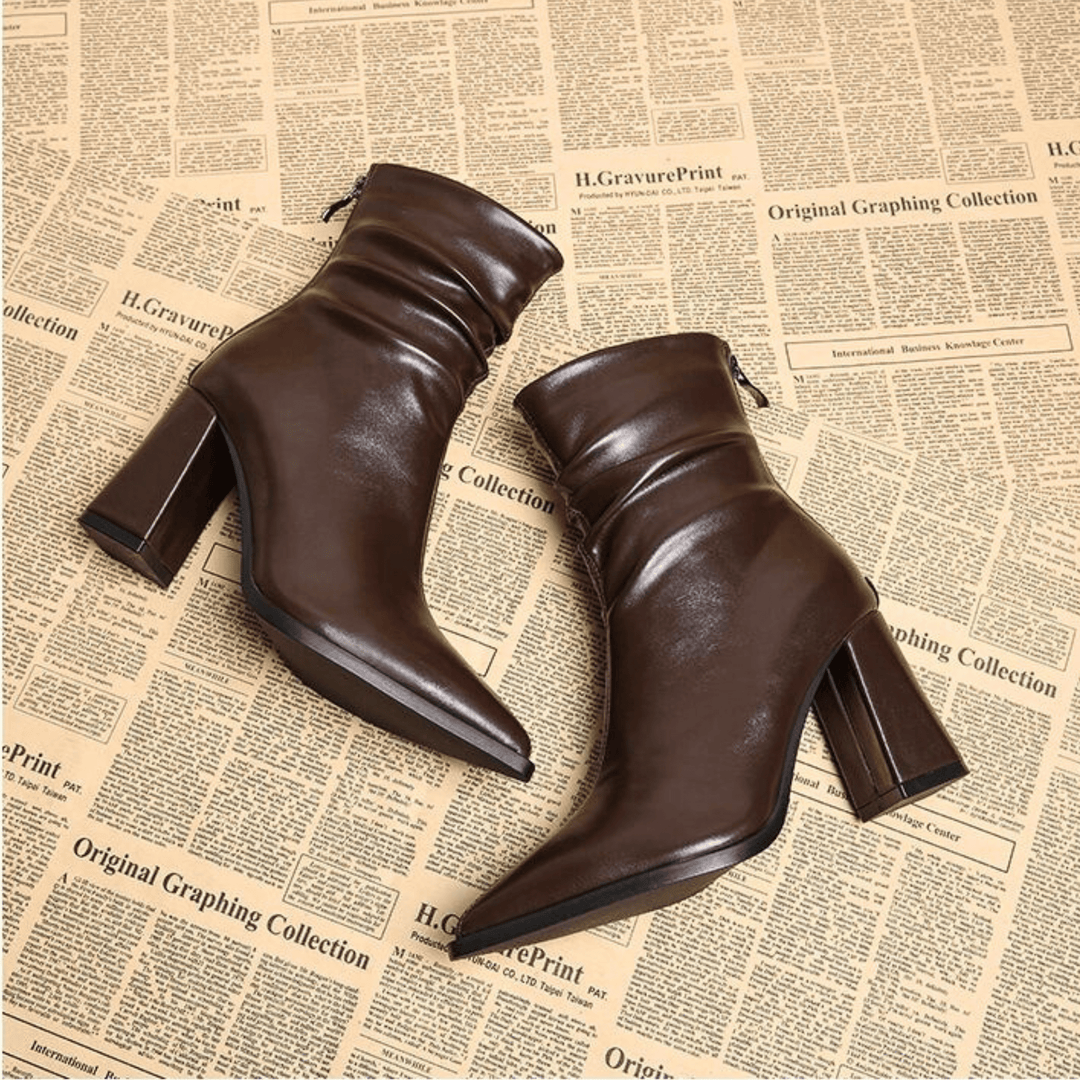 Bottines Plissées à Talon Bloc