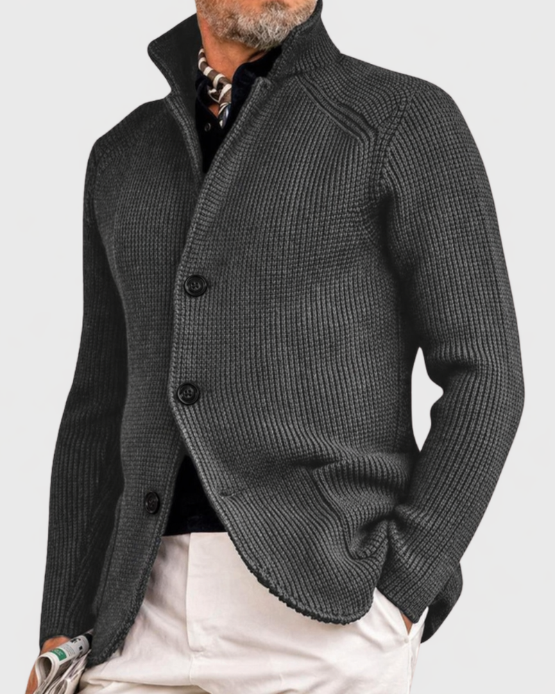 Cardigan Côtelé à Col Montant – Gris