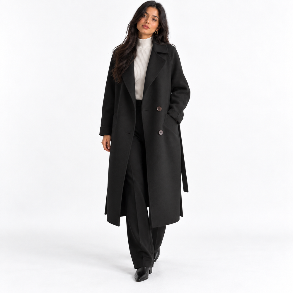 Manteau Long Portefeuille Chic – Noir