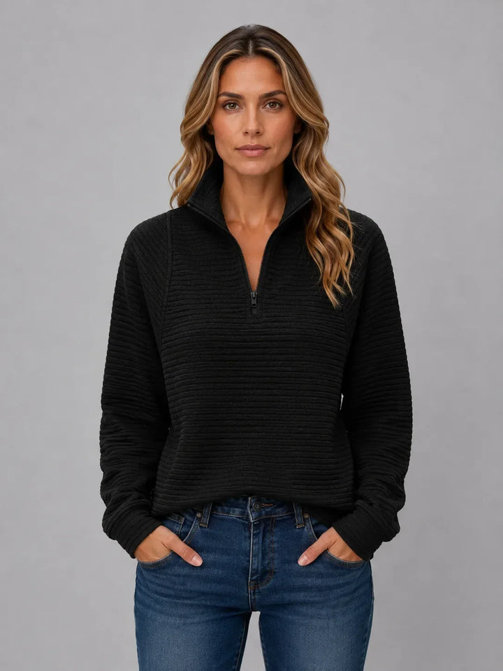 Pull Côtelé à Col Zippé – Noir