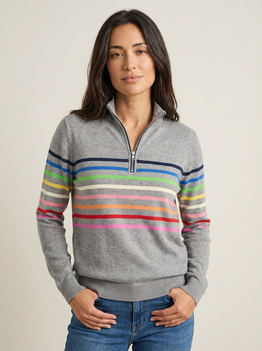 Sweat Rayé à Col Camionneur – Gris