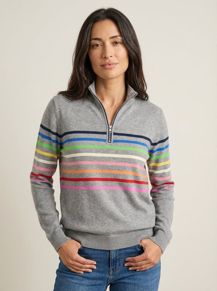 Sweat Rayé à Col Camionneur – Gris