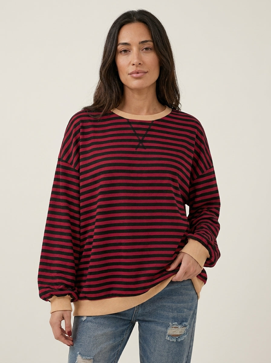 Top Ample à Rayures Fines – Bordeaux