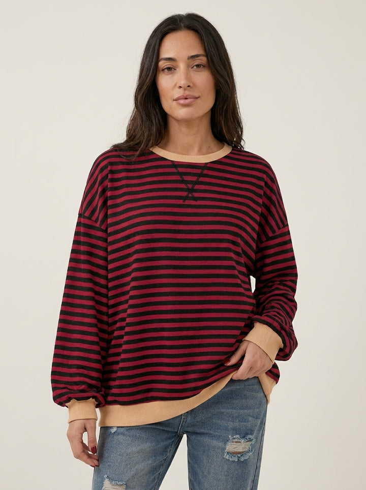 Top Ample à Rayures Fines – Bordeaux