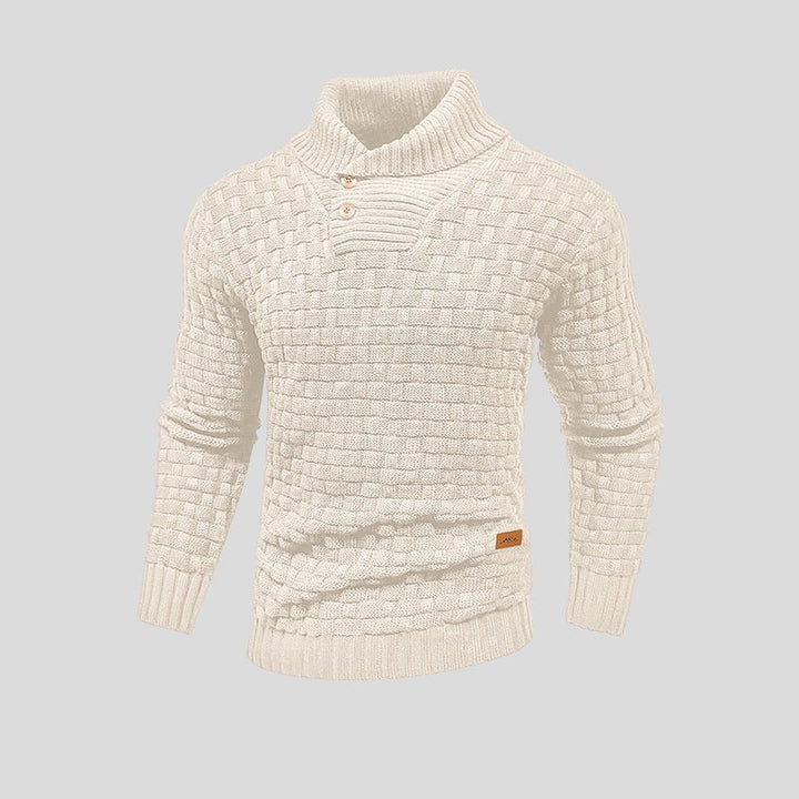 Pull à Col Châle Boutonné – Crème