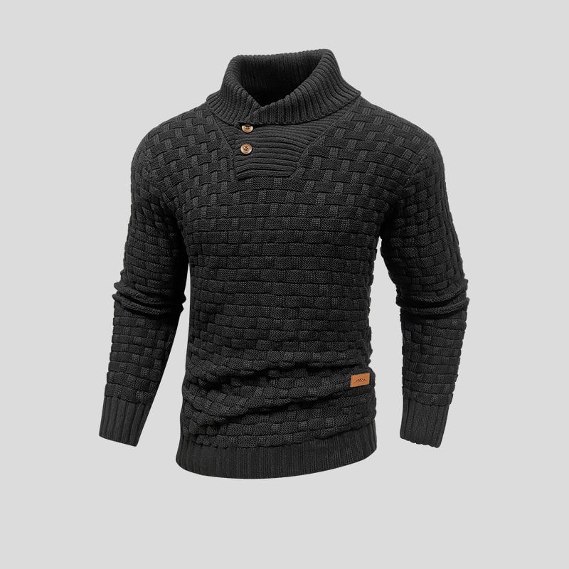 Pull à Col Châle Boutonné – Noir
