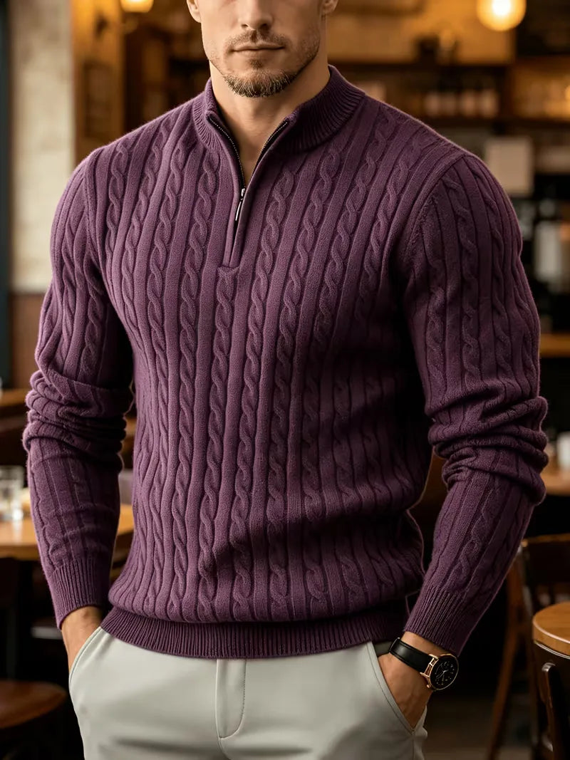 Pull à Col Zippé et Torsades – Violet