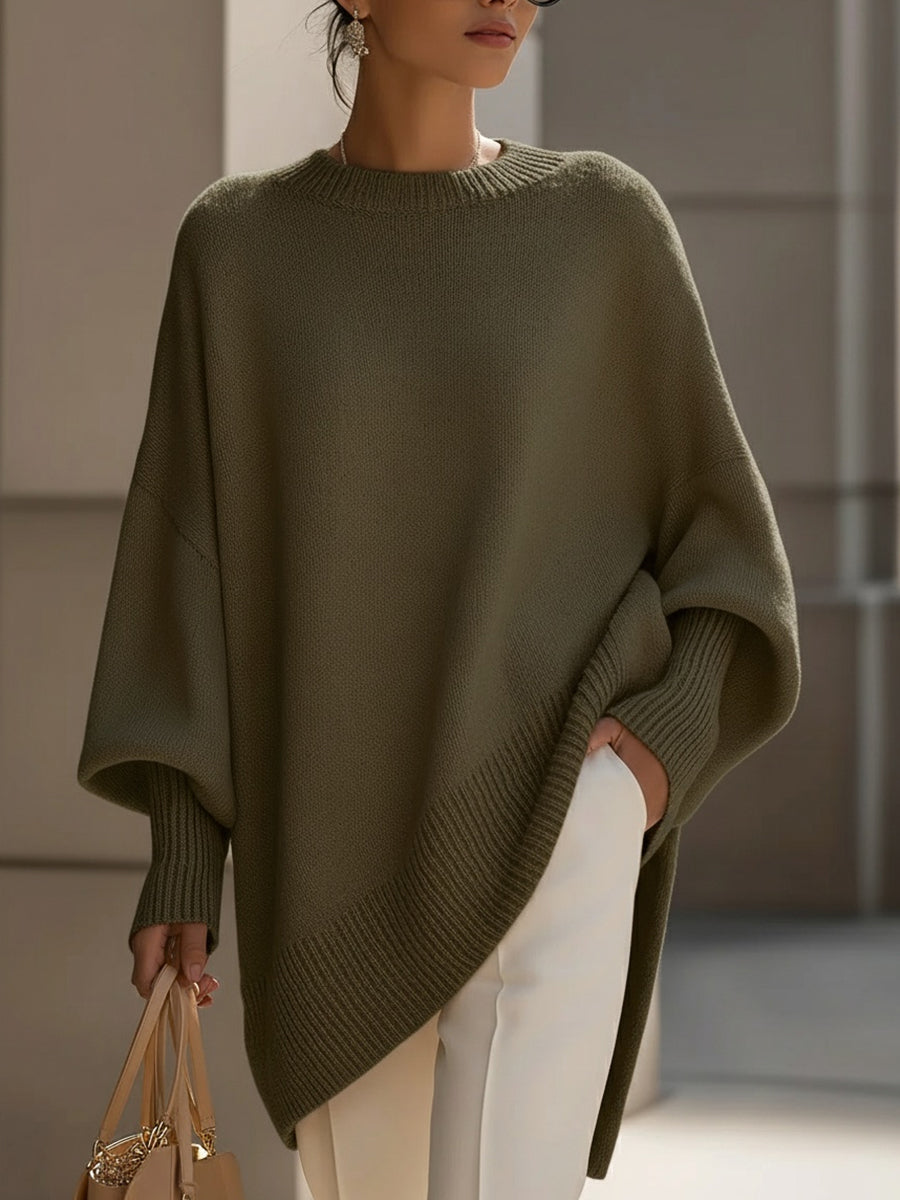 Pull ample à coupe asymétrique – Vert Olive