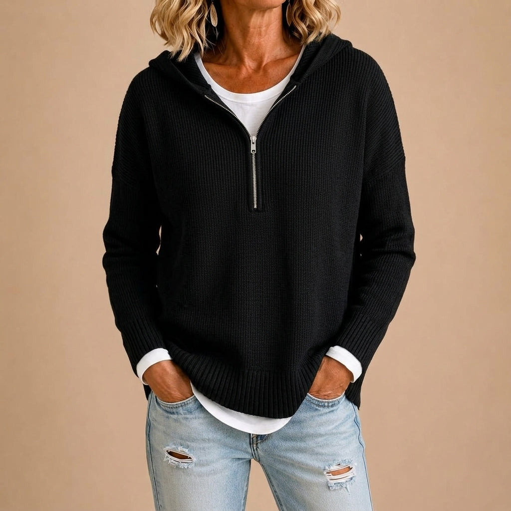 Pull Ample à Capuche Zippé – Noir