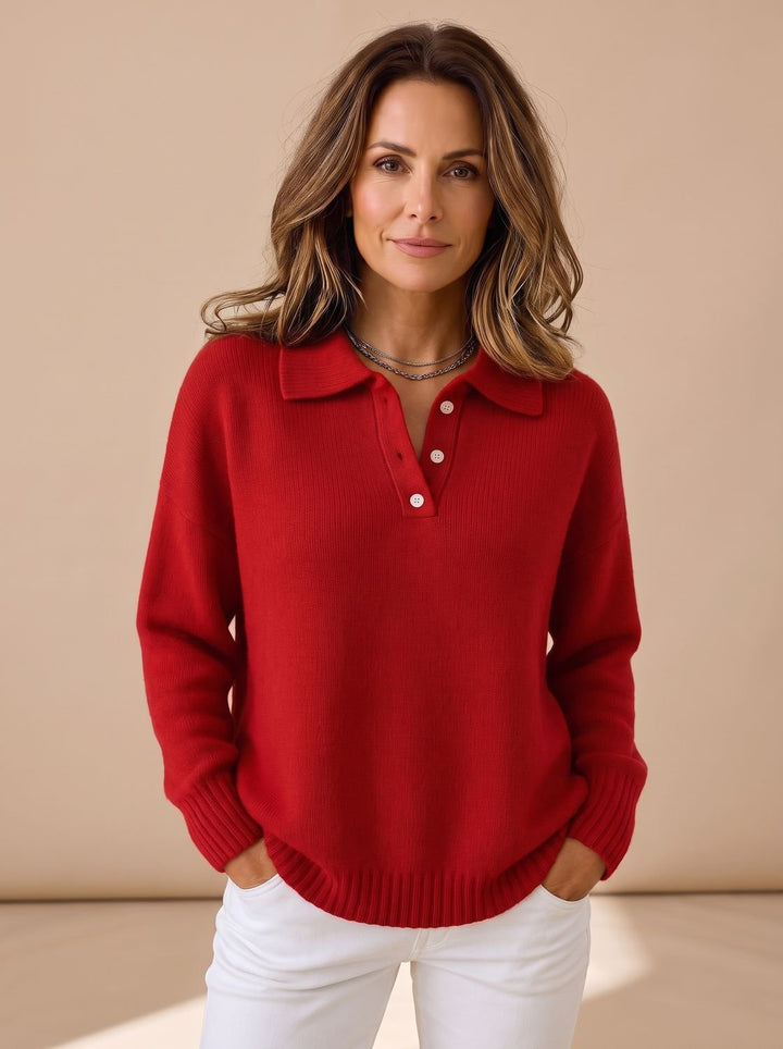 Pull Chic à Col Boutonné – Rouge