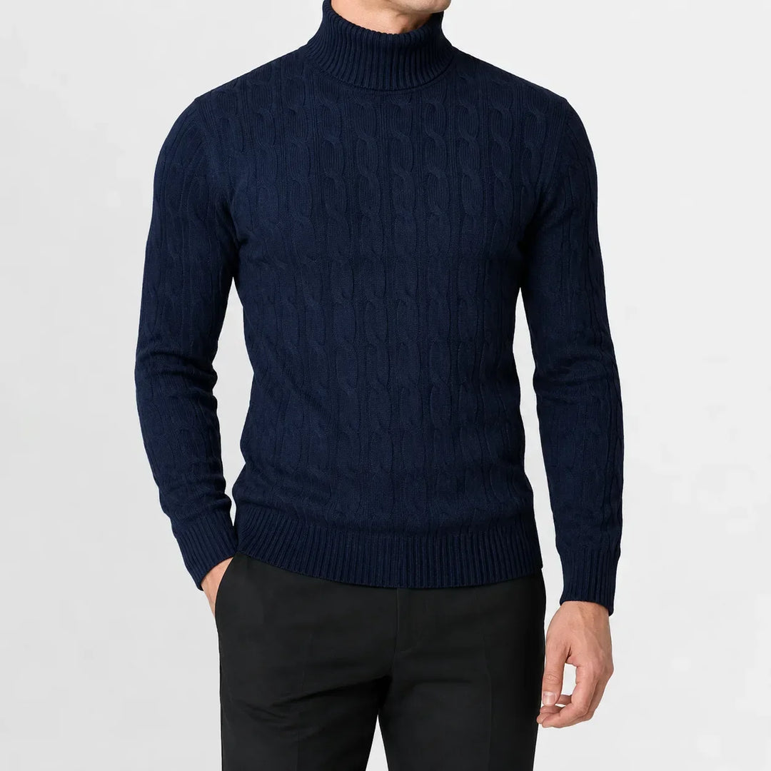 Pull Col Roulé Texturé – Bleu Marine