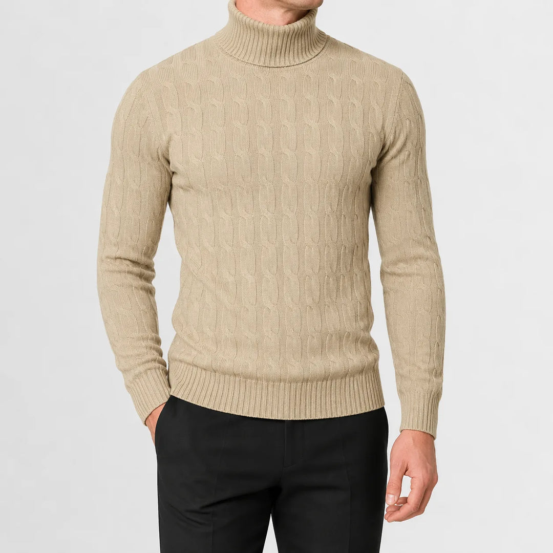 Pull Col Roulé Texturé – Beige