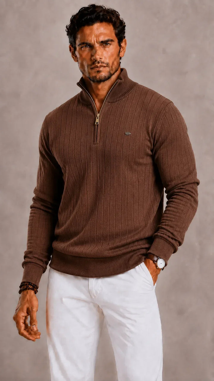 Pull Côtelé à Col Camionneur – Marron