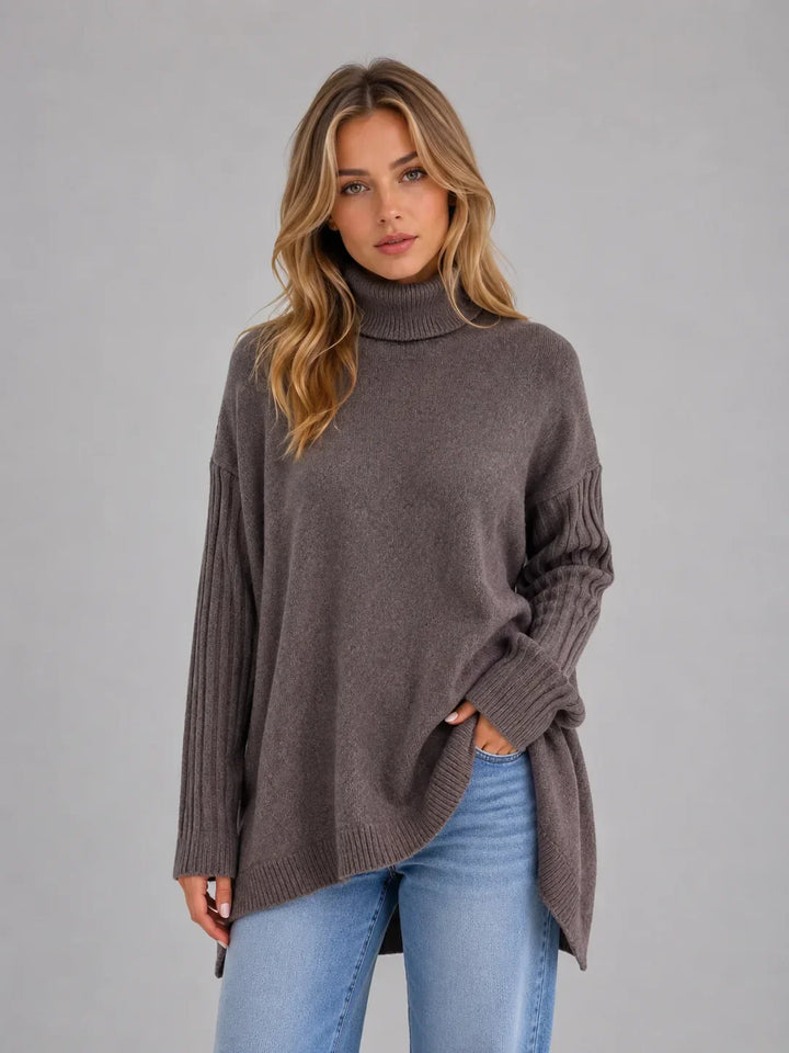 Pull Douillet à Coupe Asymétrique – Marron