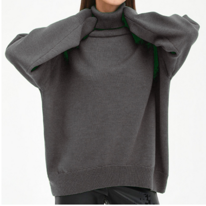 Pull Douillet à Silhouette Ample – Gris Foncé