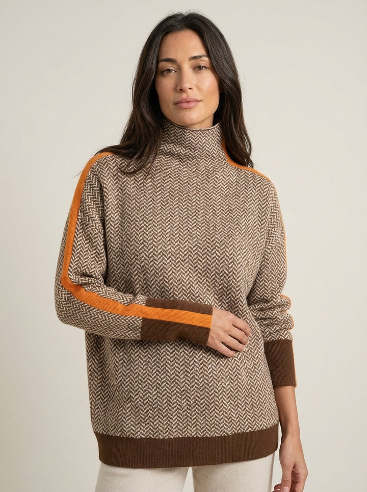 Pull Élégant à Bandes Contrastantes – Orange