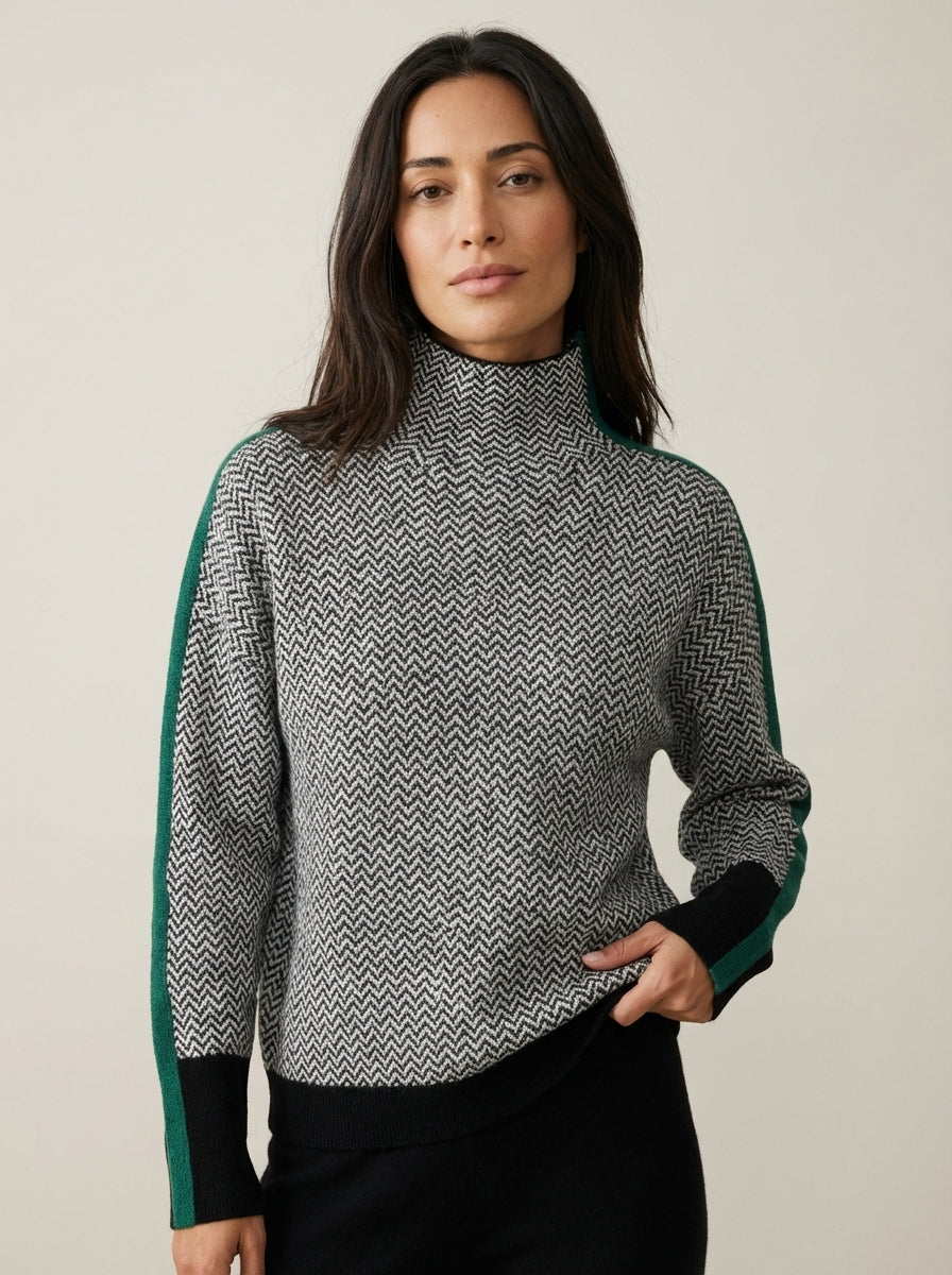 Pull Élégant à Bandes Contrastantes – Vert