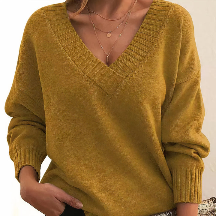 Pull Élégant à Col V Profond – Or