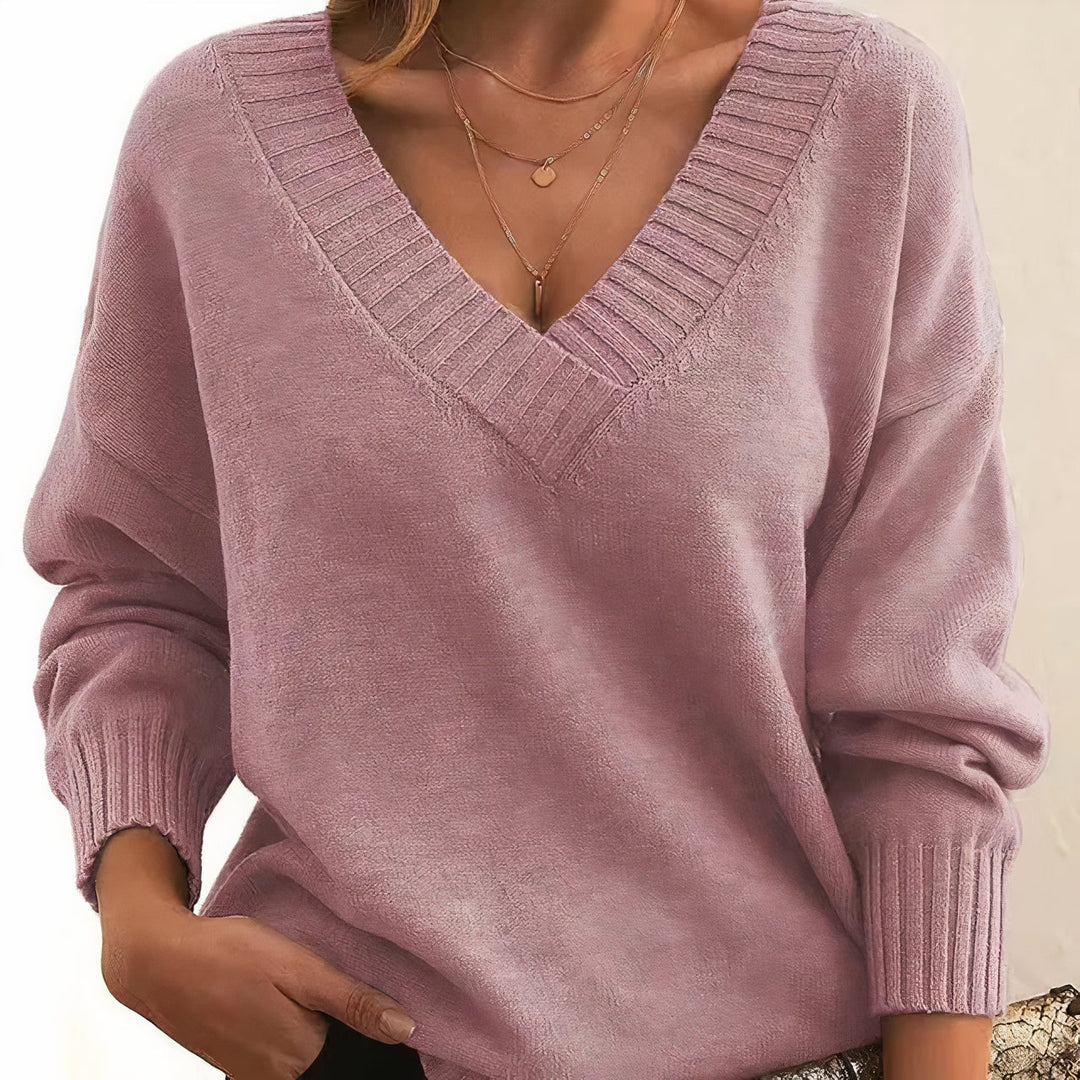 Pull Élégant à Col V Profond – Rose
