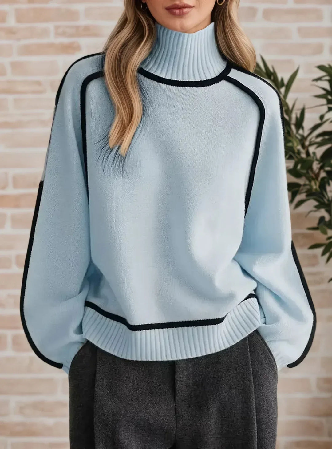 Pull élégant à détails contrastés – Bleu
