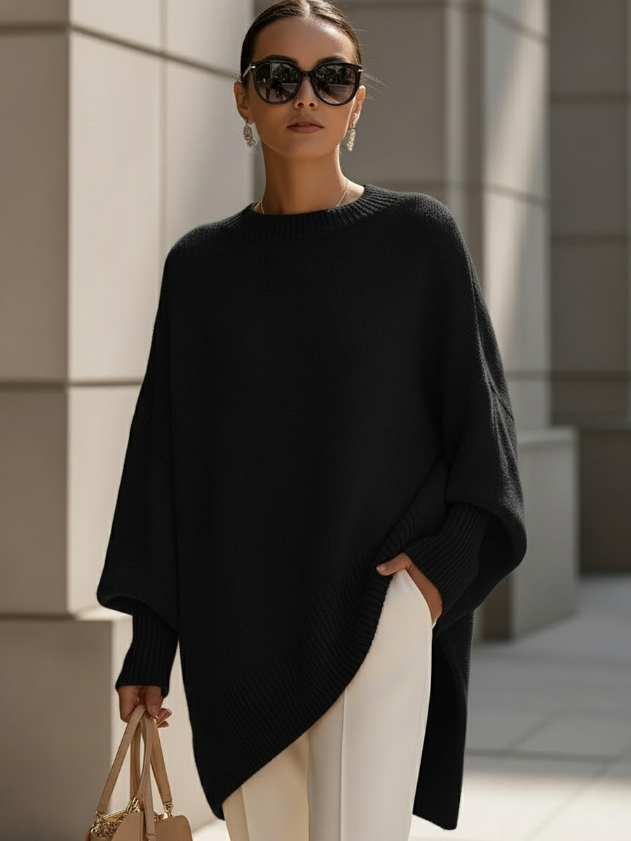Pull Élégant à Ourlet Asymétrique – Noir