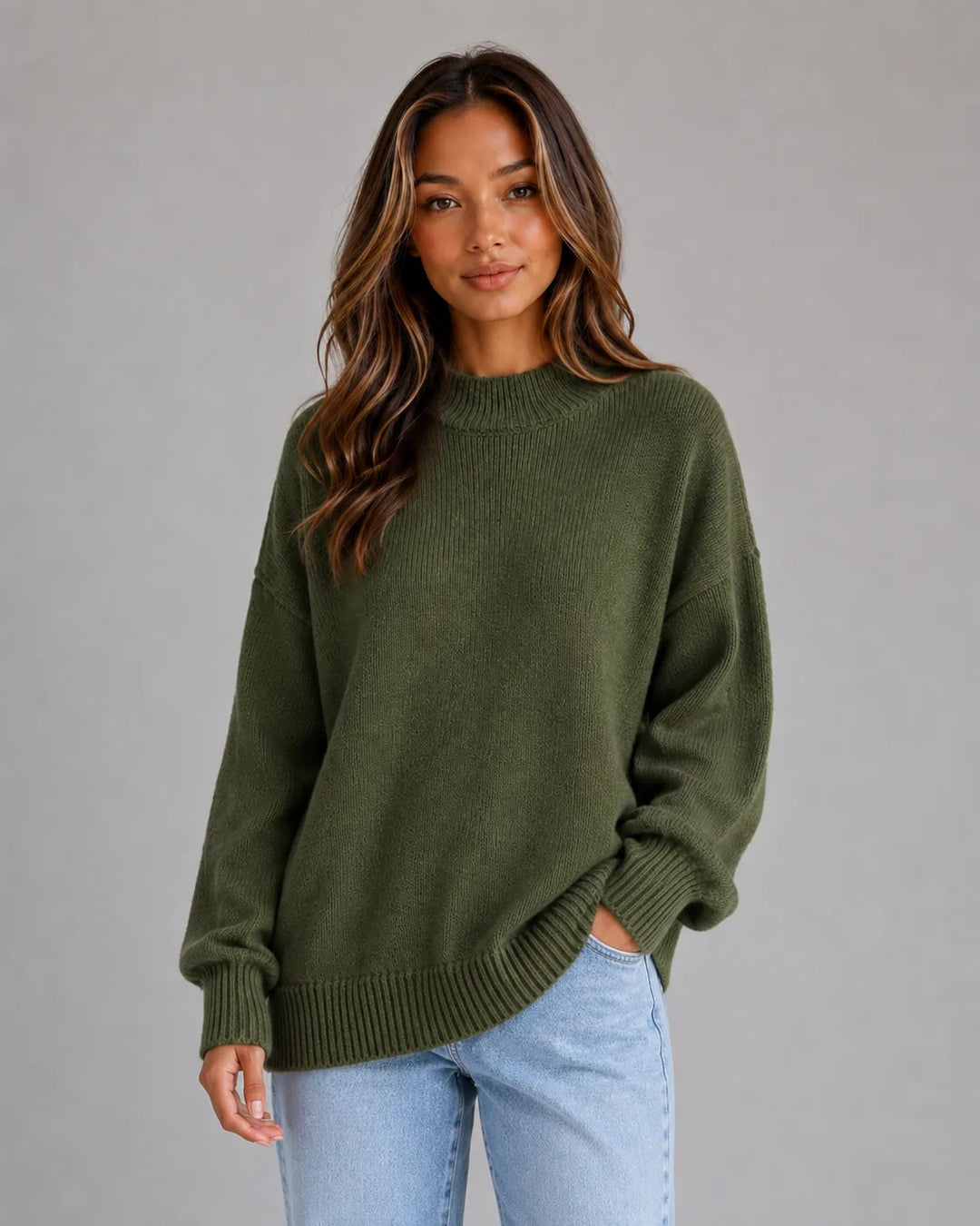 Pull Essentiel à Col Montant – Vert Foncé
