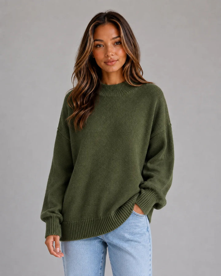 Pull Essentiel à Col Montant – Vert Foncé