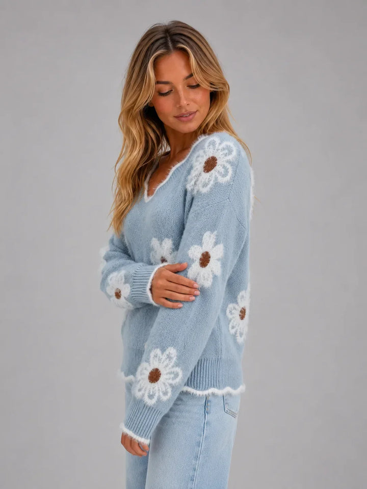 Pull Festonné à Fleurs