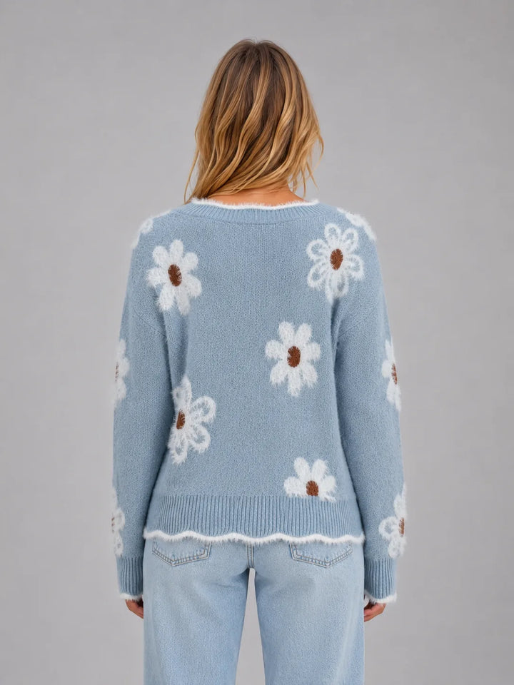 Pull Festonné à Fleurs