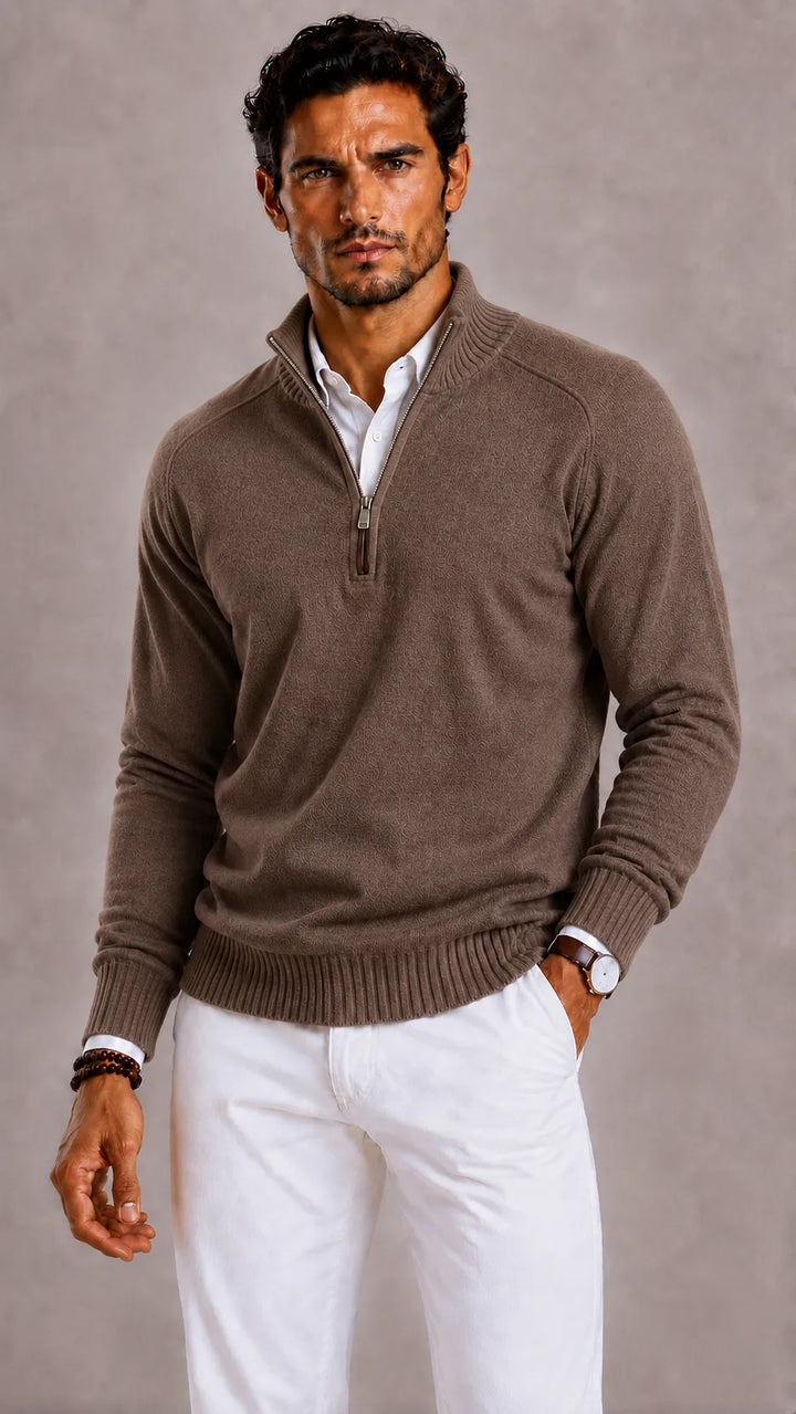 Pull Homme à Col Montant Zippé – Café