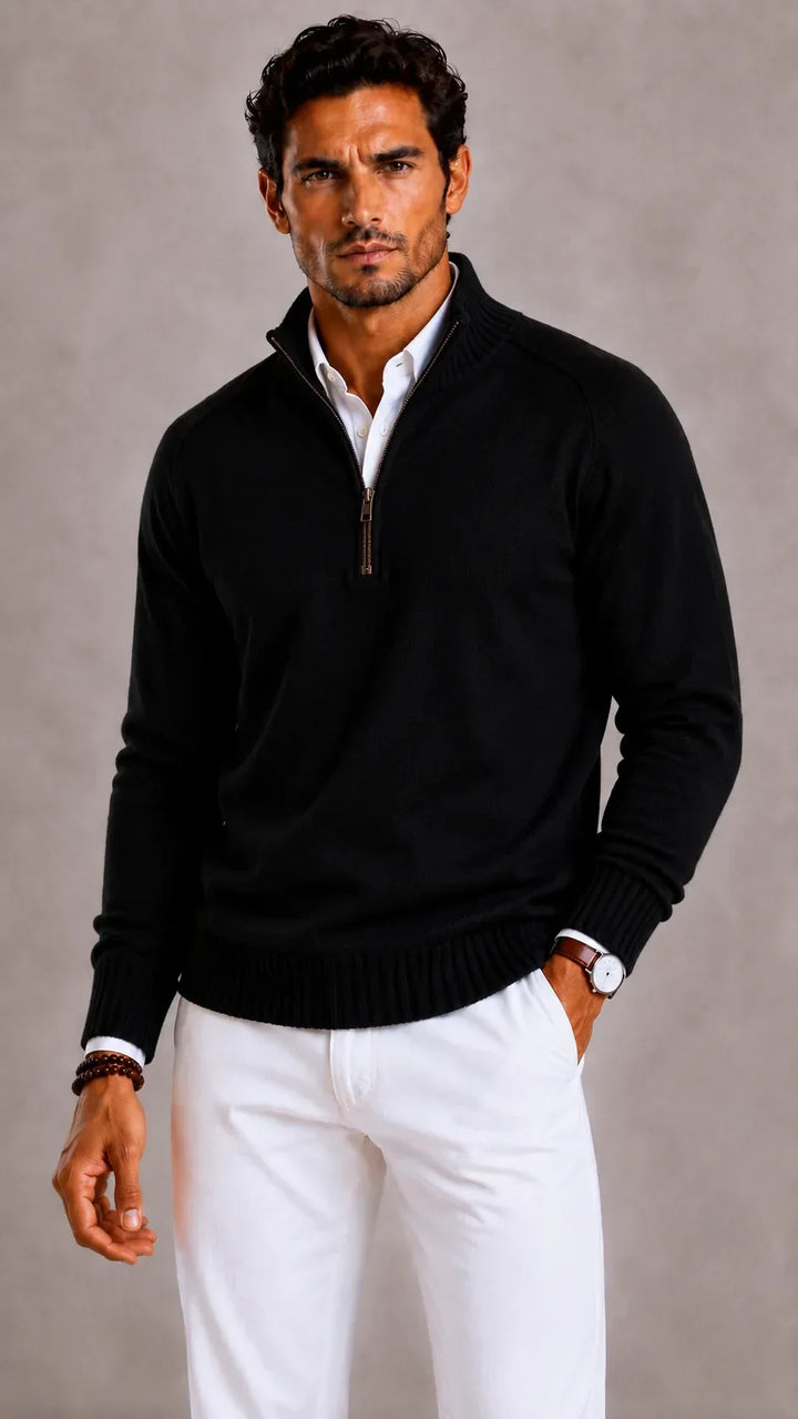 Pull Homme à Col Montant Zippé – Noir