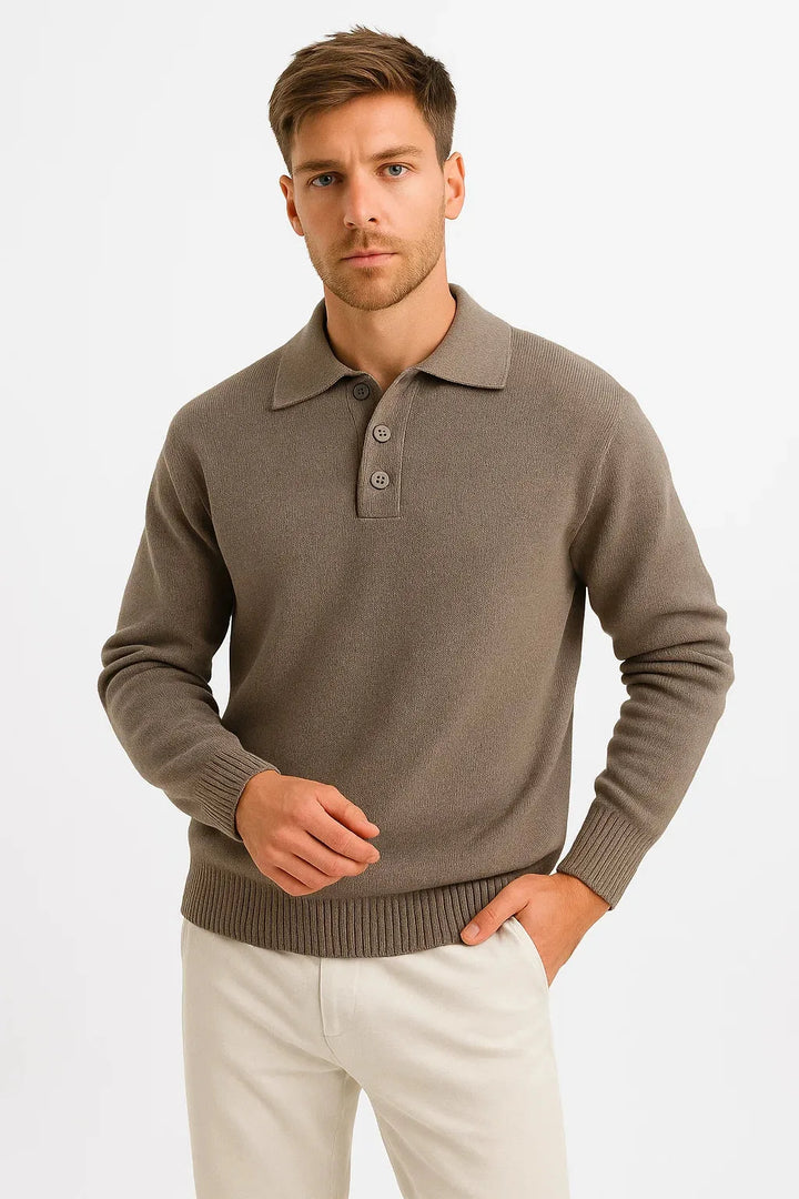 Pull Homme Col Boutonné – Café