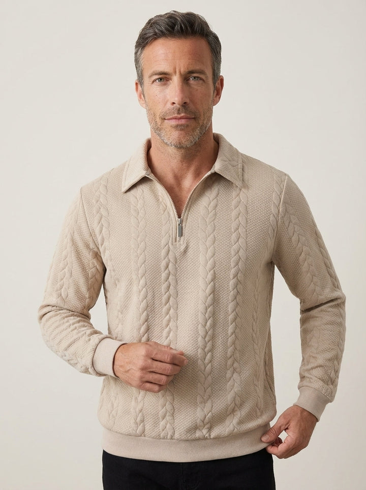 Pull Homme Col Polo Zippé – Beige