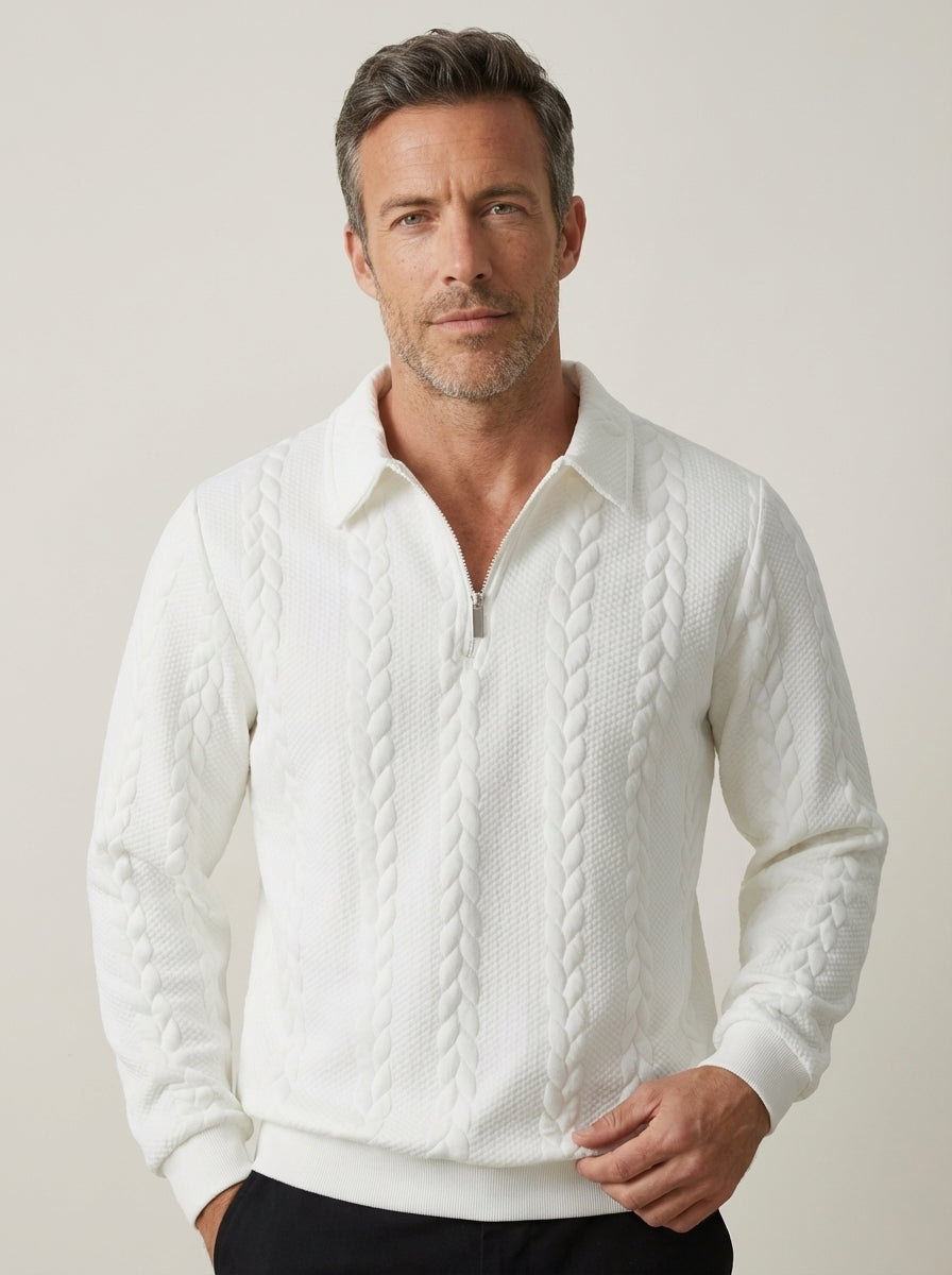 Pull Homme Col Polo Zippé – Blanc