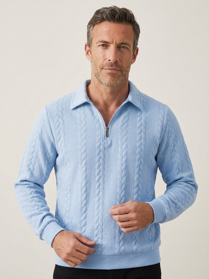Pull Homme Col Polo Zippé – Bleu