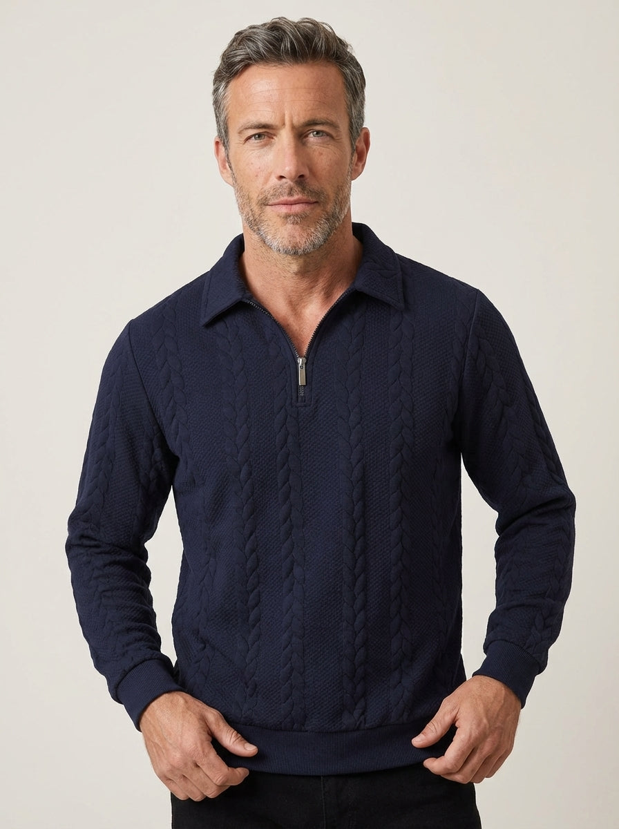 Pull Homme Col Polo Zippé – Bleu Oscuro