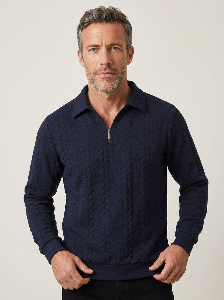 Pull Homme Col Polo Zippé – Bleu Oscuro